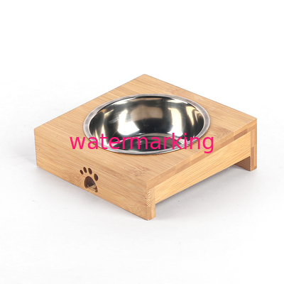 Alimentatore di legno dell'animale domestico del supporto della ciotola con le ciotole dell'acciaio inossidabile